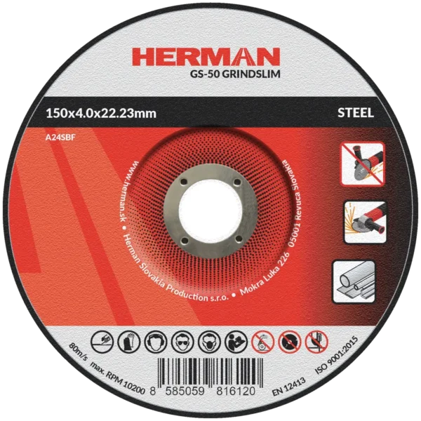 Csiszolótárcsa HERMAN GS-50 GrindSlim | Acélhoz 150x4