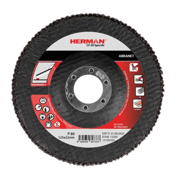 Lamellás csiszolótárcsa HERMAN LY-20 SpeciAl 125mm | P80 | Alumíniumra
