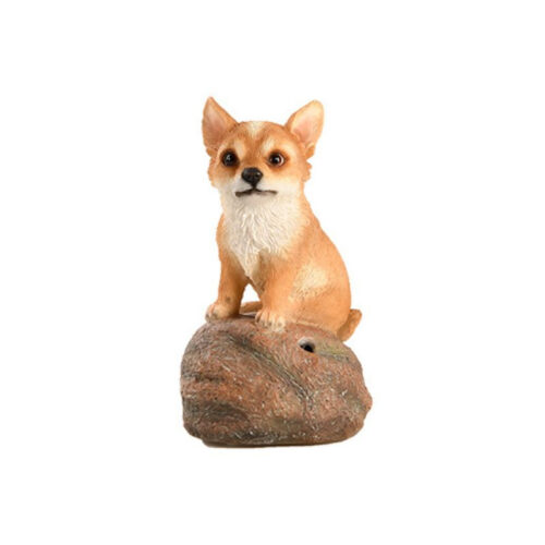Kövön ülő ugató corgi kiskutya polyresin szobor