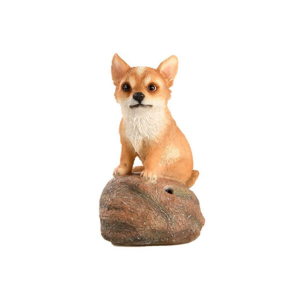 Kövön ülő ugató corgi kiskutya polyresin szobor